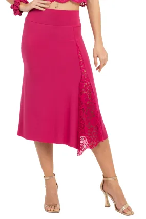 Tango Skirt with Guipure Left-side Lace Details (M) (Fuchsia)