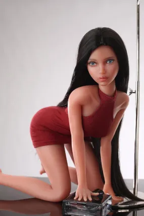 Tanned Skinny 60cm Mini Sex Doll Via, Black Hair Sexy Filipina Figure (Customized)