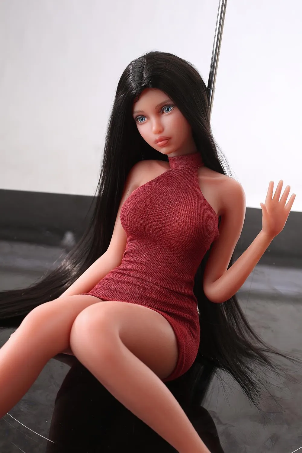 Tanned Skinny 60cm Mini Sex Doll Via, Black Hair Sexy Filipina Figure (Customized)