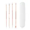 Trending Beauty Pimple Extractor 4pcs Rose Gold Black head Remover Kit With Transparent Case