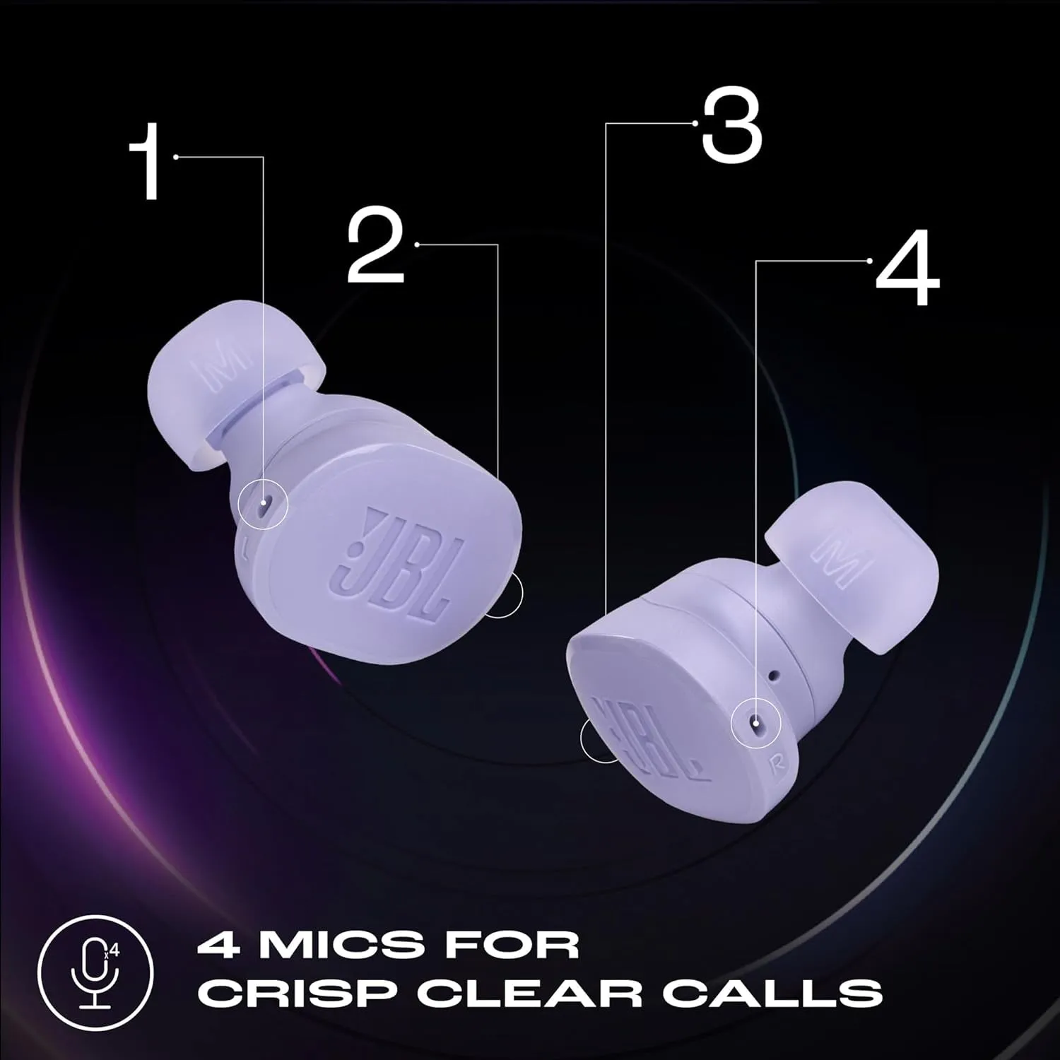 Tune Buds Wireless Bluetooth Earphones, Water-Resistant and Noise-Cancelling Headphones with 48-Hour Battery Life, Purple