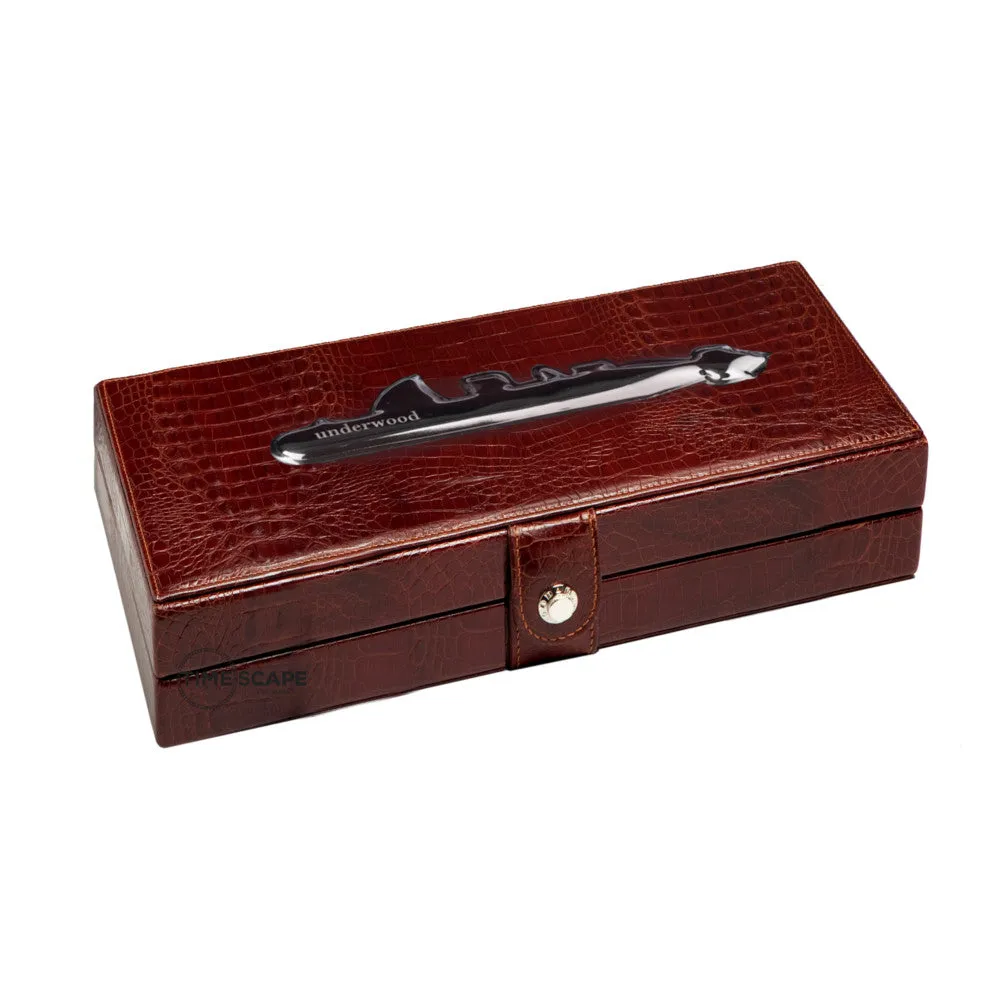 UNDERWOOD (LONDON) - 4-Unit Croco Watch Box w Accent | UN234/CBRW