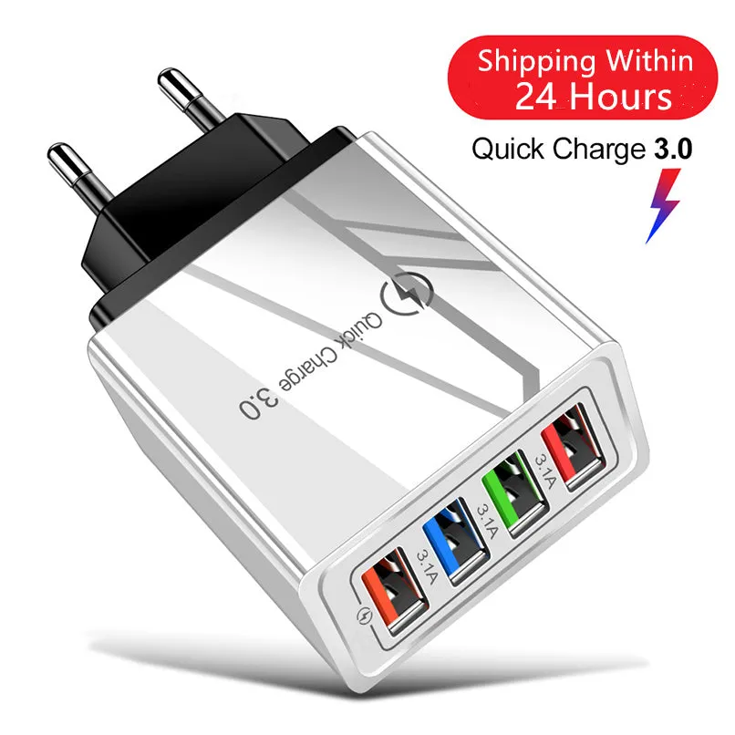 USB Charger Quick Charge 4.0 3.0 3.1A Fast Charging Power Adapter Charger For Samsung iPhone 11 7 X 4 Ports Mobile Phone Charger