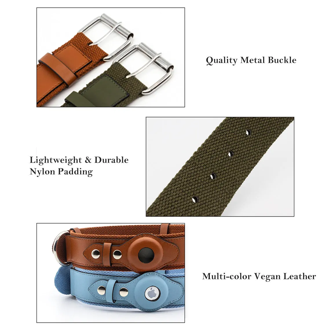 Vegan Leather Dog Collar with Airtag Case - Brown