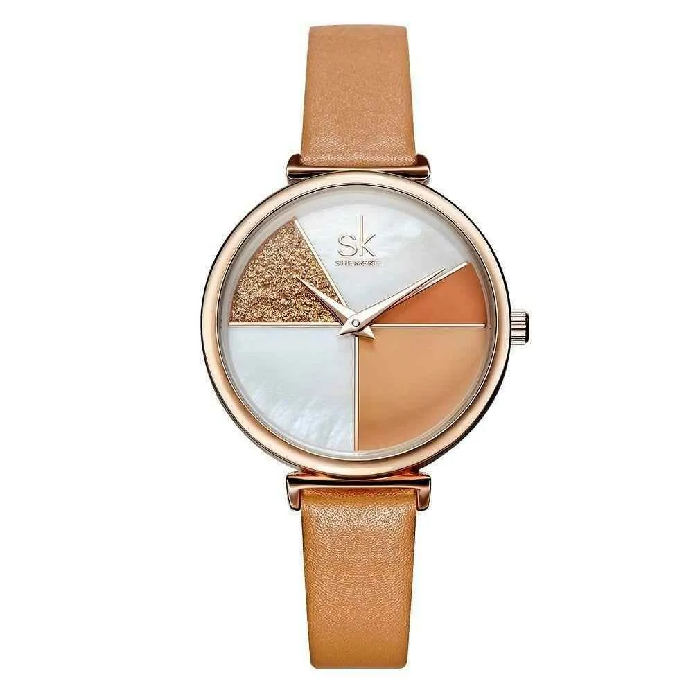 Watch Women Shell Dial leather Ladies Watch Japanese Quartz Movement Ultra Slim Buckle Strap