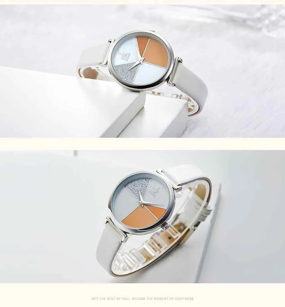 Watch Women Shell Dial leather Ladies Watch Japanese Quartz Movement Ultra Slim Buckle Strap