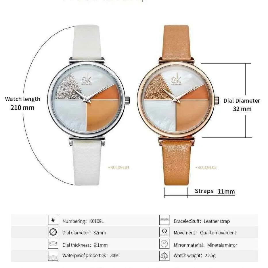 Watch Women Shell Dial leather Ladies Watch Japanese Quartz Movement Ultra Slim Buckle Strap