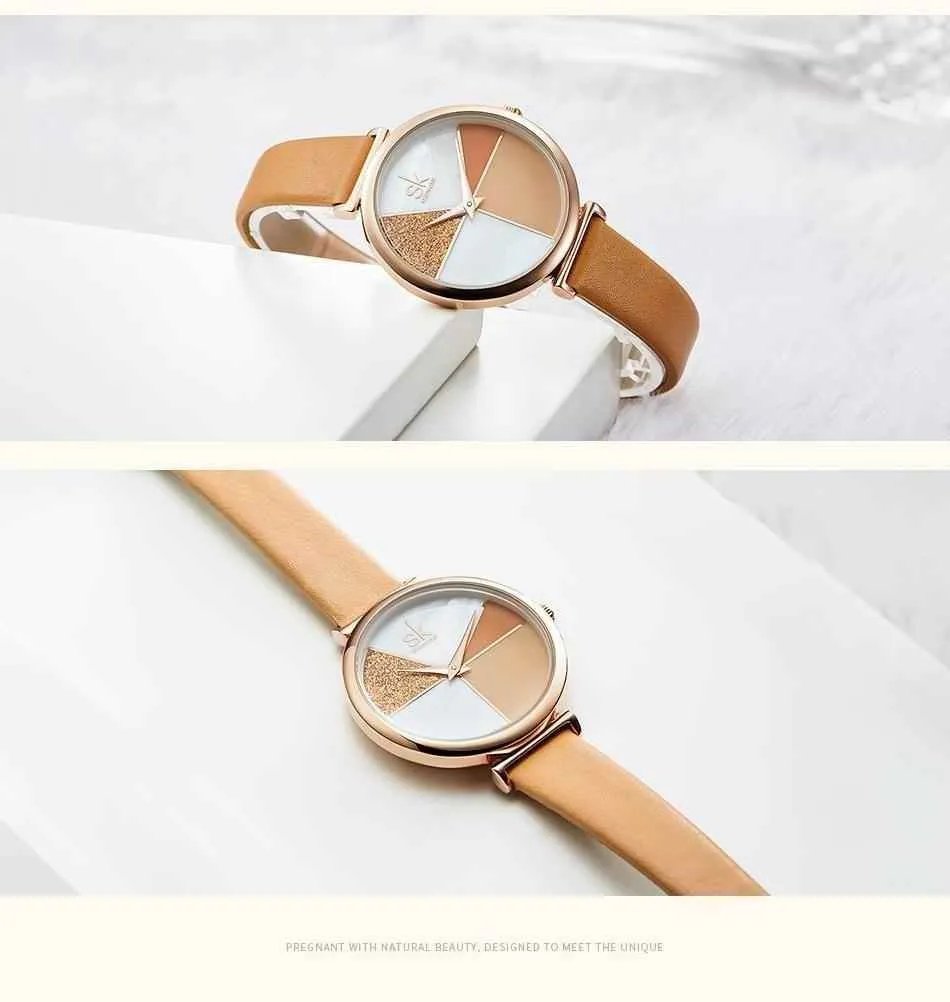 Watch Women Shell Dial leather Ladies Watch Japanese Quartz Movement Ultra Slim Buckle Strap