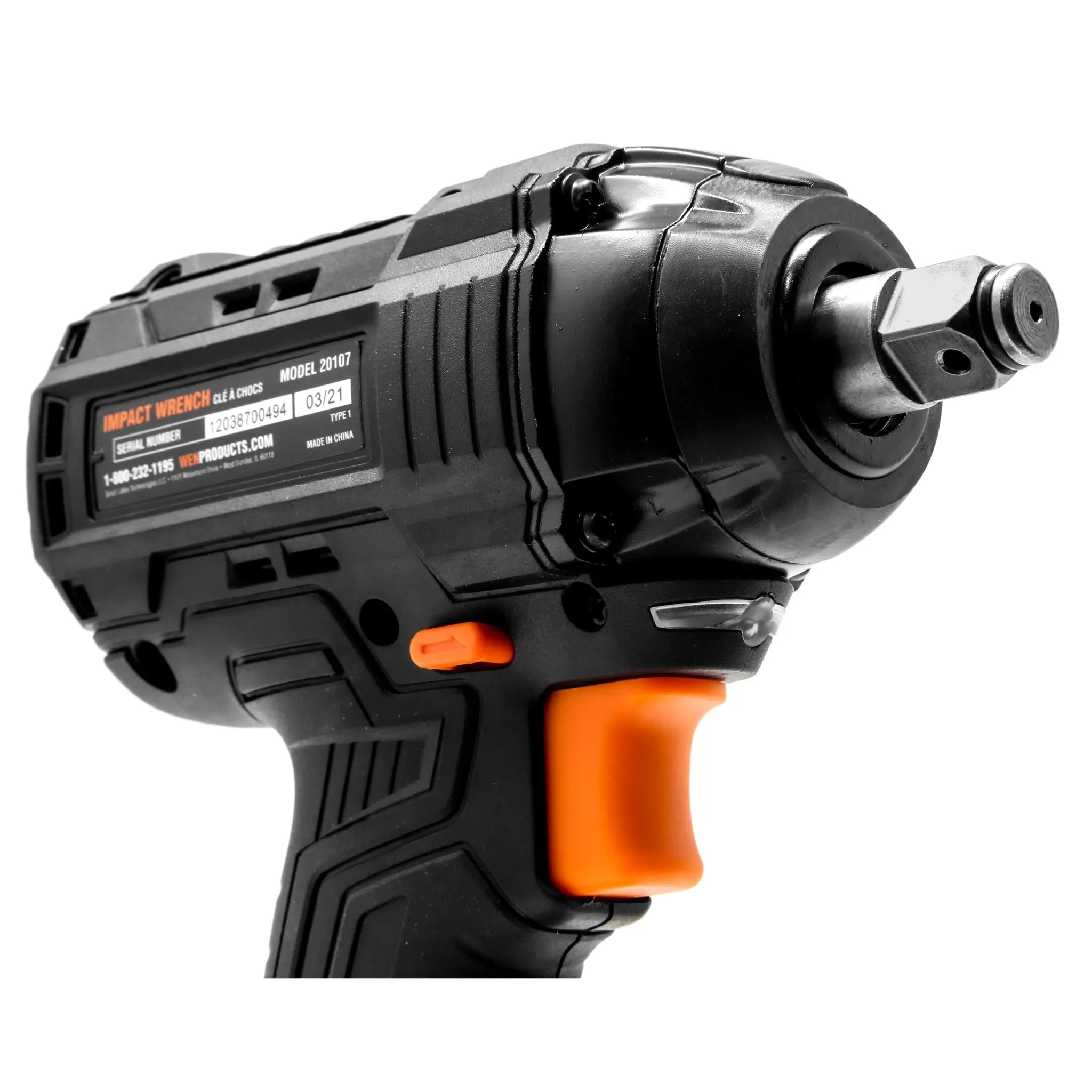 WEN 20107 20V Max Brushless Cordless 1/2-Inch Impact Wrench with 2.0 Ah Lithium-Ion Battery and Charger