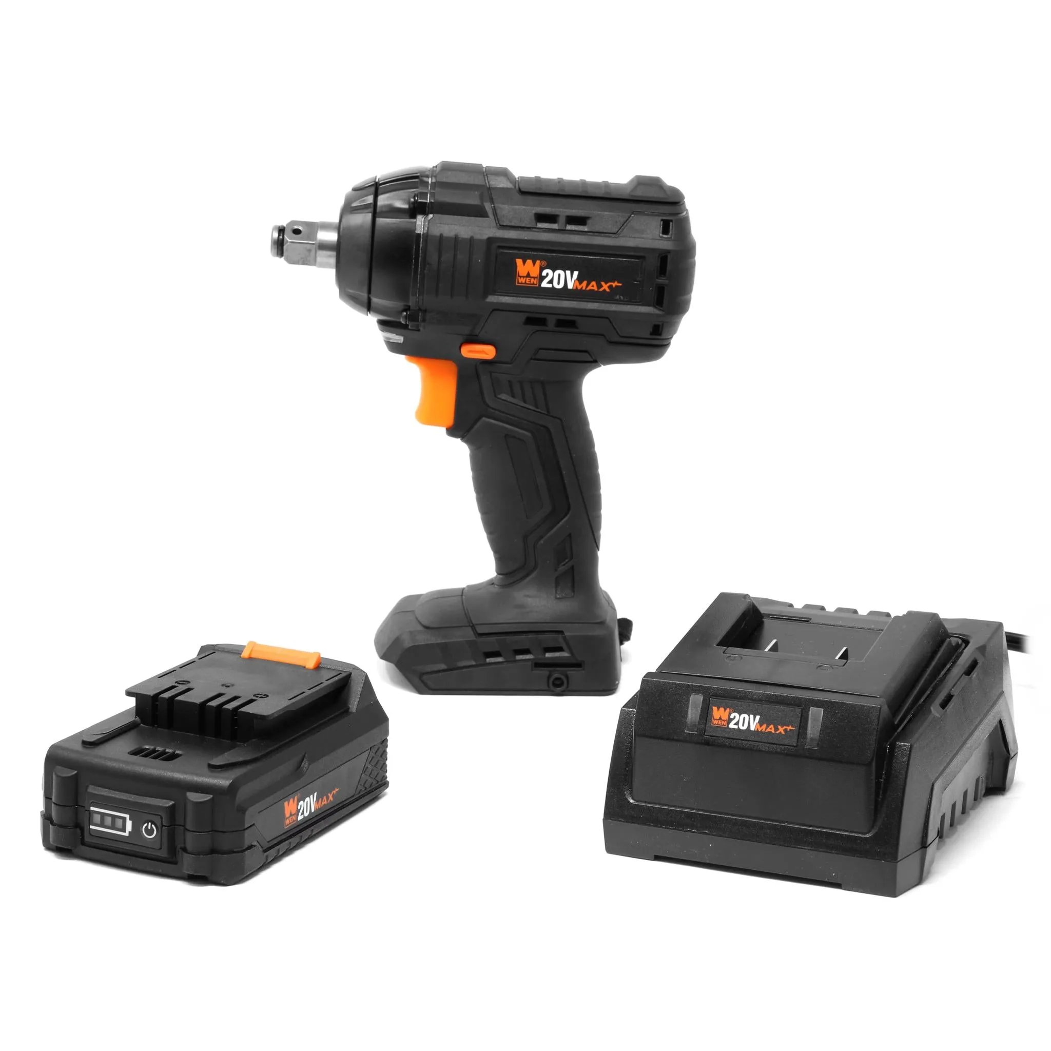 WEN 20107 20V Max Brushless Cordless 1/2-Inch Impact Wrench with 2.0 Ah Lithium-Ion Battery and Charger