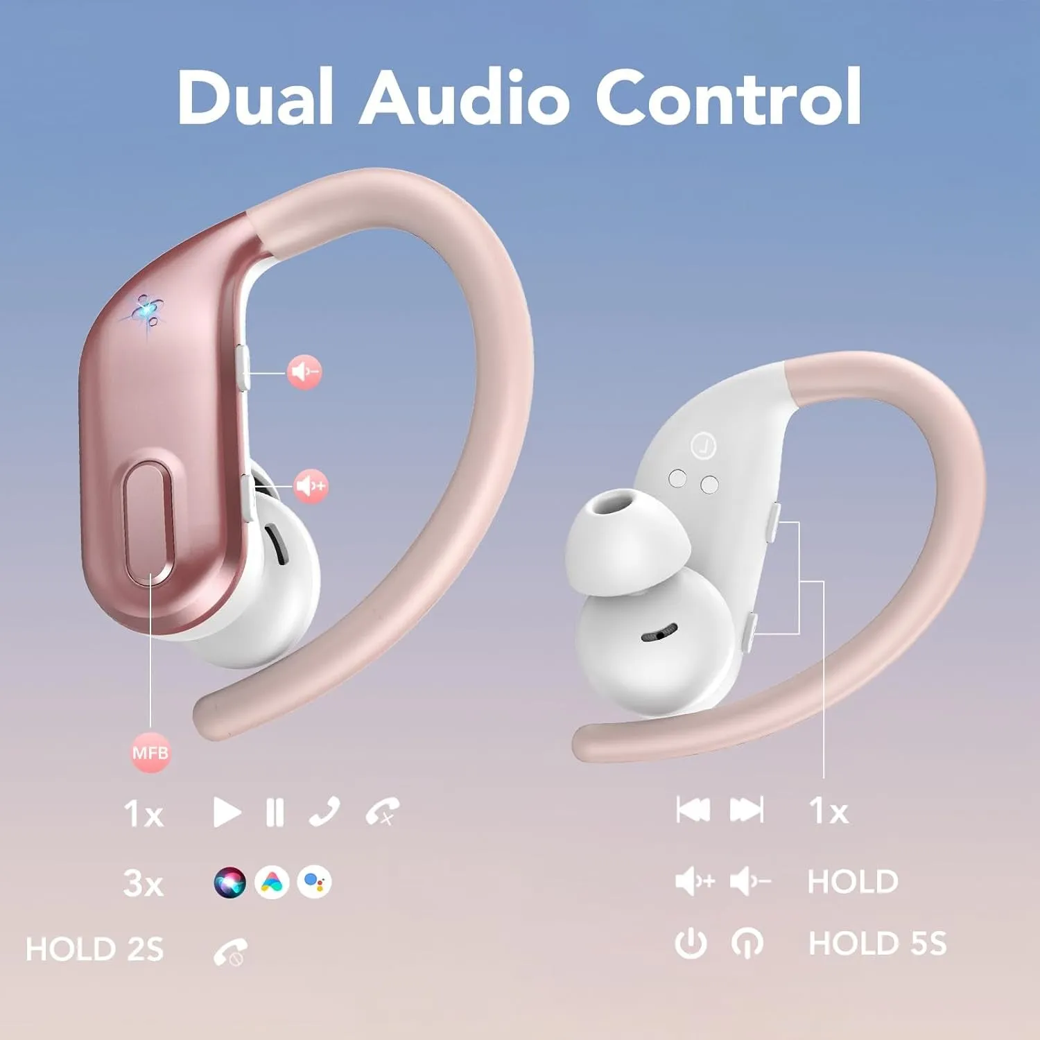 Wireless Earbuds, Bluetooth 5.3 Headphones Wireless with 4 ENC Noise Canceling Mic, 80Hrs LED Display Over Ear buds with Earhooks, Deep Bass Wireless Earphones, IPX7 Waterproof for Sport(Rose)