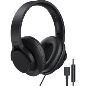 XCD Wired USB-C Over-Ear Headphones with In-Line Mic (Black)