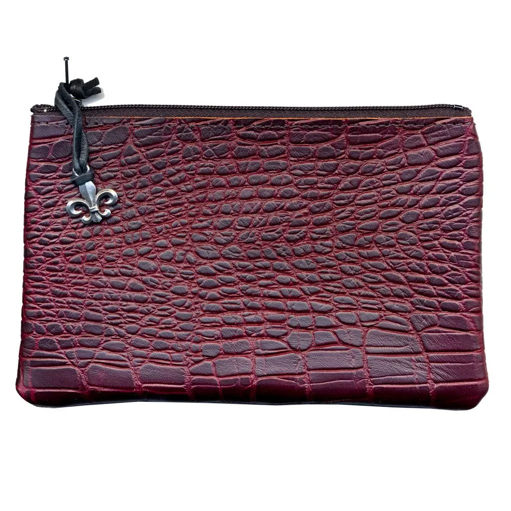 Zipper Pouch, Burgundy Alligator