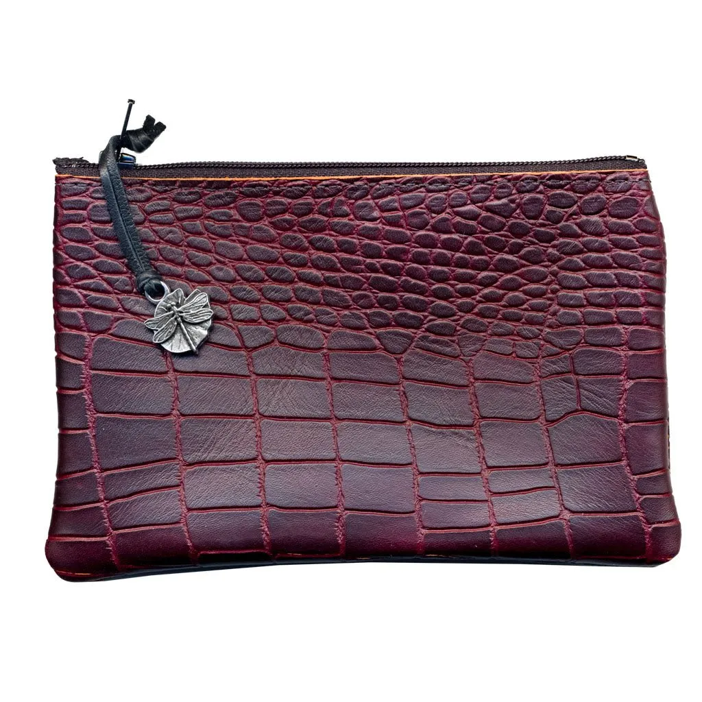 Zipper Pouch, Burgundy Alligator