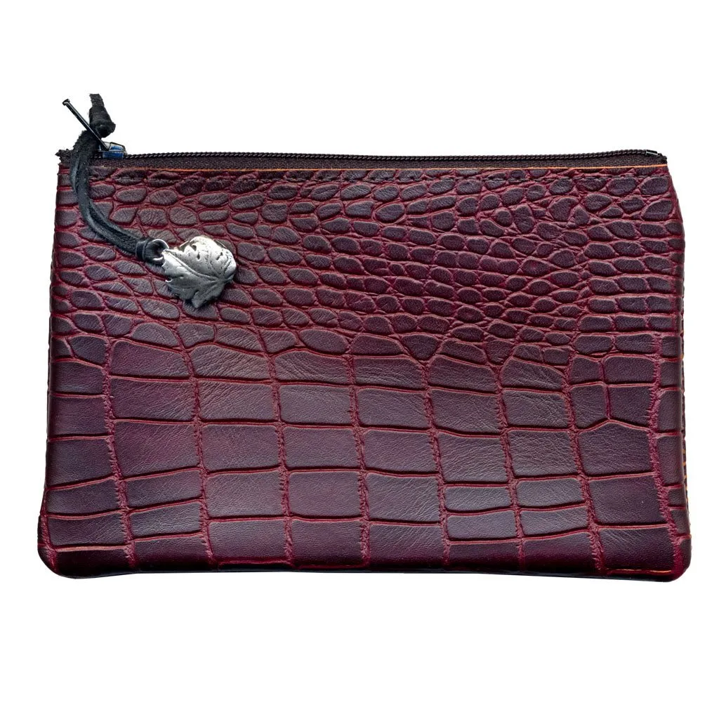 Zipper Pouch, Burgundy Alligator