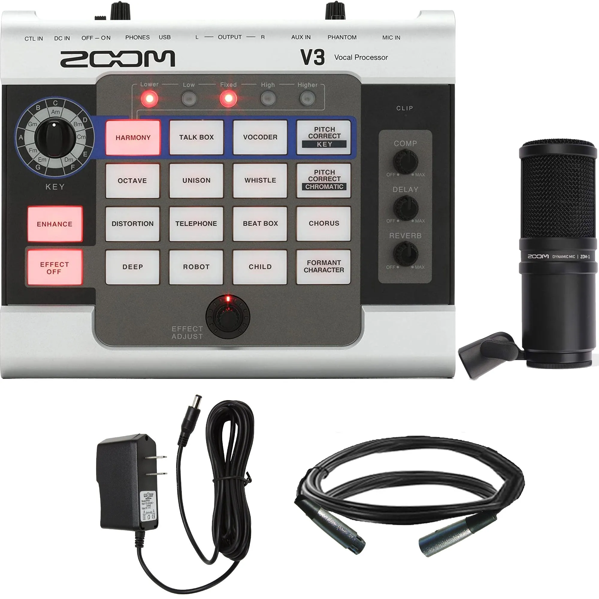 Zoom V3 Vocal Processor   ZDM-1 Dynamic Microphone   Power Supply   XLR Micr Cable